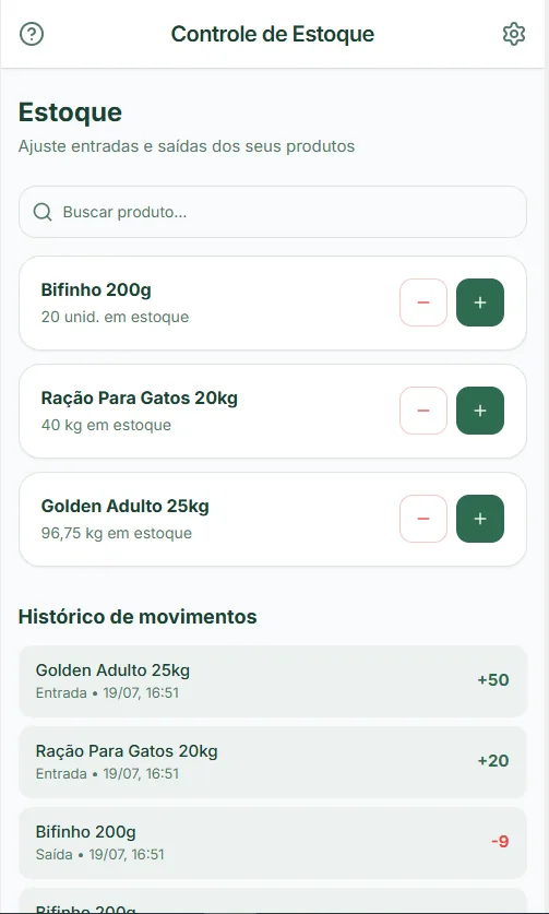 Controle de estoque, mostrando o que está acabando e o que parou de girar.